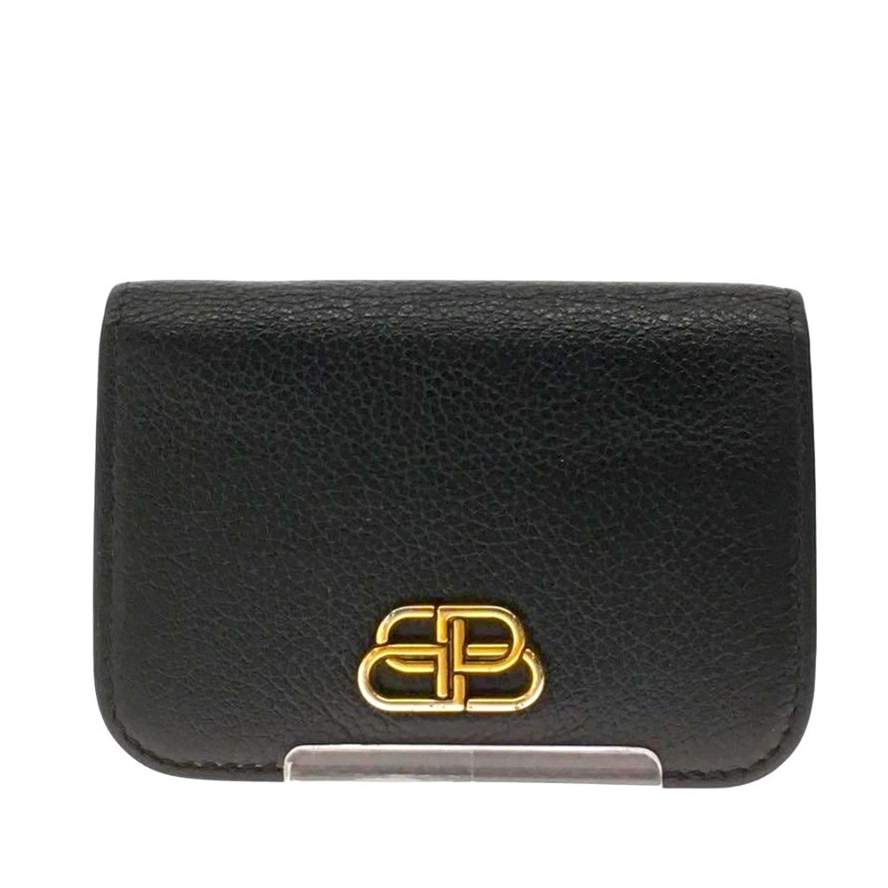 Authentic BALENCIAGA BB Logo Mini Trifold Wallet Leather